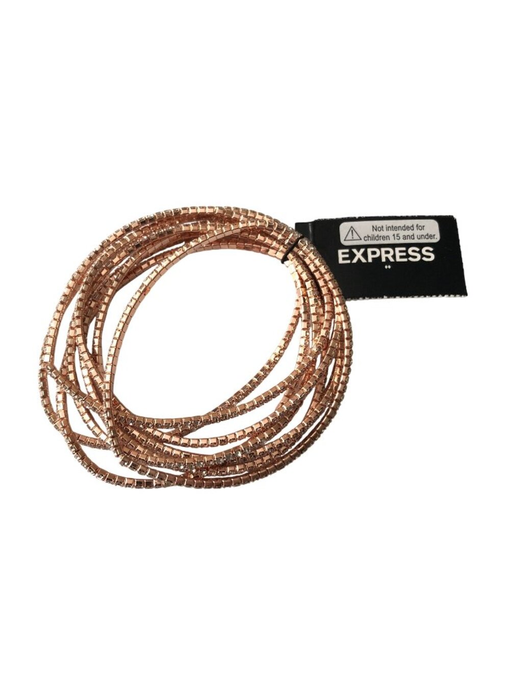 Express Rose Gold Tone Bracelet Rhinestone Flexible Stretch Multi Strand